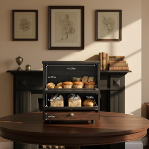 Boîte à pain en bois, support de rangement pour comptoir de cuisine, extra-large, noir, grande capacité, finition lisse, style américain, pour aliments - Product Image 3