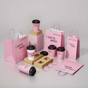 Sac en papier kraft personnalisé pour café, pâtisserie, emballage de desserts, croissants, pain, toast, boissons, nourriture à emporter, avec poignées - Product Image 1