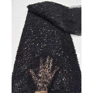 Noir brodé autriche 2024 perles lourdes de haute qualité paillettes <span class=keywords><strong>Net</strong></span> dentelle tissu matériel pour robe - Product Image 1