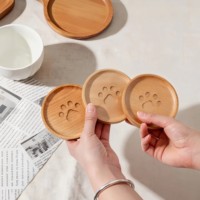 Sous-verre rond en bois de hêtre gravé Patte d'ours, pour amateurs de chats, chiens et animaux de compagnie, pour café, thé et boissons, logo personnalisé, vente en gros, OEM