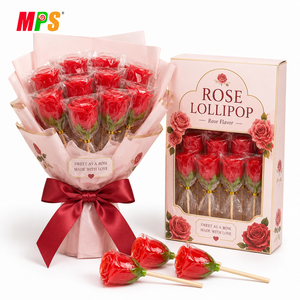 Rosa rossa 3D fiore forma di lecca lecca <span class=keywords><strong>dolce</strong></span> Halal san valentino fabbrica all'ingrosso di caramelle sapore fruttato in scatola di imballaggio - Product Image 2