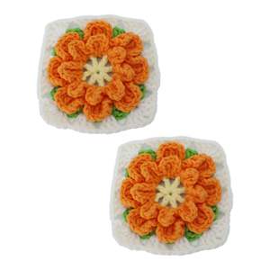 Puro hecho a mano flor de naranja hojas verdes multicapa ganchillo tejido cuadrado flor accesorios artesanías frescas tela textil - Product Image 1