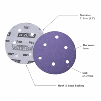 Disque en velcro céramique violet anti-colmatage REX pour plaque de 115 mm pour réparation automobile et polissage