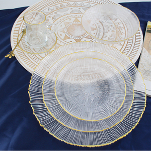 Platos elegantes redondos de vidrio transparente hechos a mano de 10 pulgadas, placa de cargador con borde dorado, PLACA PLANA de vidrio para servir platos, artículos para el hogar - Product Image 5