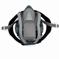 Slate Blue Half Face Respirator Dual Bayonet Port No Filter Black Plastic Cradle Grey Elastic Four Point Harness Work