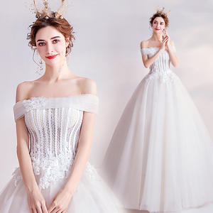 جديد وصول مقوس دانتيل عقدة فستان الزفاف ألف خط الكرة ثوب الزفاف اللباس - Product Image 1