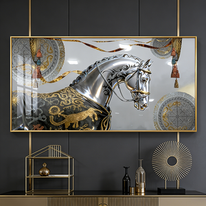 Quadro <span class=keywords><strong>in</strong></span> Cristallo e Porcellana con LED, Decorazione Personalizzata per Soggiorno, Grande Formato, Immagine di Cavallo Bianco - Product Image 1