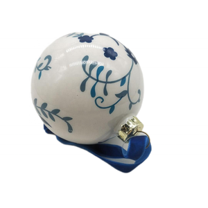 Ornamento della palla di vetro di natale di alta qualità 8cm con porcellana blu e bianca modello classico per la decorazione domestica - Product Image 5
