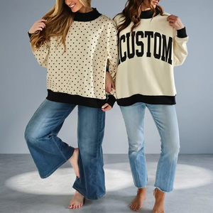 Sudadera Oversize de Cuello Alto para Mujer 2 en 1, Reversible, Transpirable, de Felpa Larga con Lentejuelas, de Algodón y Forro Polar, para Invierno/Otoño, Estilo Urbano - Product Image 1