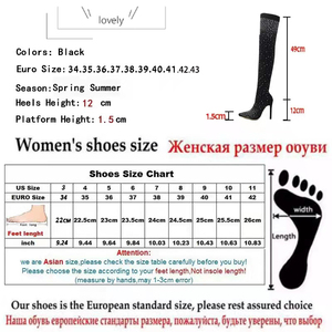 2025 Runway Fashion Hot Sale Women's Crystal Stretch Fabric Sock Boots Pointed Toe Knee-Heel Thigh High for Winter - Product Image 6