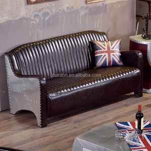 ओएम ओटम फैक्ट्री प्रत्यक्ष व्यथित भूरे रंग के चमड़े के एविएटर सोफे 3 सीट विला औद्योगिक धातु एल्यूमीनियम लोफ्ट के लिए - Product Image 4