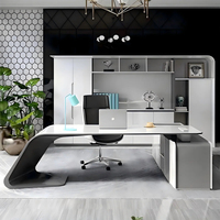 Bureau de direction moderne design, mobilier de bureau haut de gamme, table de patron en forme de L avec armoire latérale, bureau de luxe pour PDG et directeurs