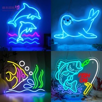 Enseigne néon LED 3D en forme de poisson tropical Art Line, alimentée par USB, à fixer au mur/suspendre pour restaurants sur le thème de l'océan et aquariums