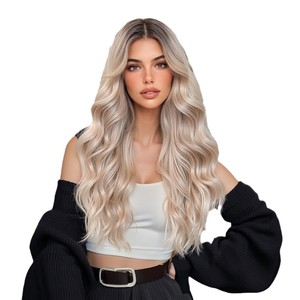 Perruque HD transparente soie Lace Front 13*6 sans colle <span class=keywords><strong>cheveux</strong></span> synthétiques pré-plumés résistant à la chaleur petite taille de bonnet blanc <span class=keywords><strong>blond</strong></span> dégradé - Product Image 5