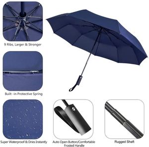 Parapluie de pluie de mariage automatique pliable en 3 sections, compact, coupe-vent, portable, avec impression de logo UV personnalisé et armature en fibre de verre - Product Image 2