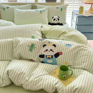 60S gestreifte gewaschene Baumwolle Stickerei Jacquard Cartoon Kinder Kinder Stickerei Vierteiliges Set Bettwäsche-Sets Rts <span class=keywords><strong>Panda</strong></span> - Product Image 6