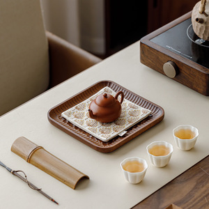 Walnut Wood Carved Square Tea Tray <b>Teacup</b> Mat Handmade Teapot Mat Set For Home Living Room Use - Product Image 3