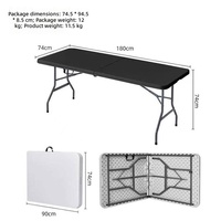 Table pliante d'extérieur portable pas chère, 6 pieds, blanche/noire, en plastique, design moderne pour les dîners, les événements et les fêtes