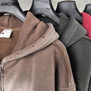 Sweat-shirt à capuche décontracté pour <span class=keywords><strong>homme</strong></span> de la <span class=keywords><strong>marque</strong></span> <span class=keywords><strong>Streetwear</strong></span> High Street, avec motif singe pulvérisé, technique de lavage, bordure lâche et fermeture éclair - Product Image 4