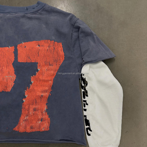 เสื้อยืดแขนยาวสองชั้นทรงโอเวอร์ไซส์สำหรับผู้ชาย ผ้าฝ้าย 100% แต่งขอบดิบ พิมพ์ลาย DTG สไตล์วินเทจฟอกสีแบบย้อนยุค - Product Image 1