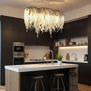 Luminaire suspendu en chaîne d'aluminium <span class=keywords><strong>de</strong></span> luxe avec pompons, personnalisable, pour hôtel, villa, salon, chambre, salle à manger - Product Image 5