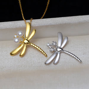 Pendentif libellule en argent S925 avec perle de 3,5 à 4 mm, bandeau pour cheveux féminin, pendentif, accessoires de bricolage, plateau vide, composants de bijoux - Product Image 5