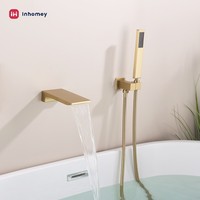Robinet de baignoire mural moderne à double poignée en laiton brossé doré avec design à débit doux pour salles de bain d'hôtels et d'appartements
