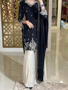 Nouveau look de soirée de créateur ensemble de palazzo et dupatta en soie chinon pure lourde pour occasion de mariage costume de palazzo pakistanais - Product Image 2