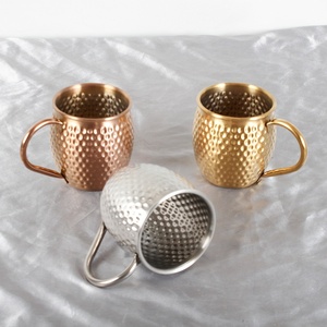 Mug à Moscow Mule en acier inoxydable 304 martelé, avec poignée en laiton plaqué or, pour boissons froides, cocktails, <span class=keywords><strong>bière</strong></span>, bar, fête - Product Image 4
