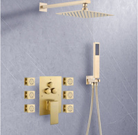 Robinet de douche mural thermostatique électrique en laiton poli à trois fonctions avec barre coulissante et double poignée