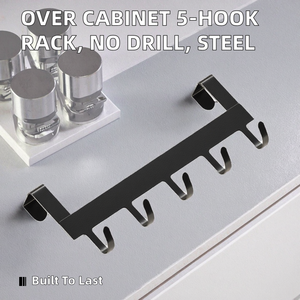 Vintage Eco-Friendly No <b>Drill</b> Over Cabinet Door 5-Hook Rack-Heavy Duty Stainless Steel Kitchen Utensil Hook Organizer/MOQ10 - Product Image 2