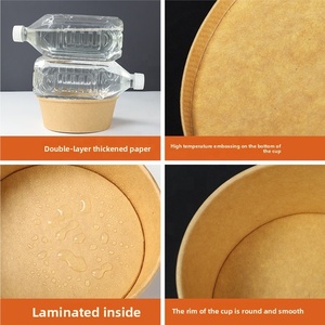 Bán buôn 750ml 1000ml 1500ml dùng một lần không thấm nước giấy kraft Bát súp mì giấy kraft bát tròn Bát salad - Product Image 4