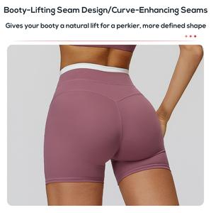 Shorts de sport taille haute élastiques pour le fitness, effet push-up fessier, bicolores, pour la course et le yoga, personnalisables, vente en gros - Product Image 6