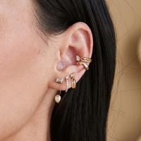 LOZRUNVE Bijoux en argent 925 plaqué or, luxe élégant, boucles d'oreilles à clip avec cristal en forme de poire taille émeraude, devant et derrière