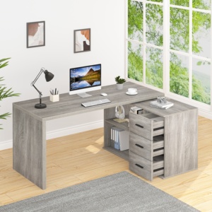 Bureau d'ordinateur portable moderne, simple et minimaliste pour la maison, le bureau ou la salle d'étude, avec étagères - Product Image 6