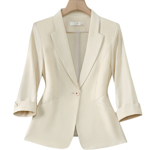 Women's Light Blue Blazer Solid Color Tencel Fabric Breathable Spring Summer Professional Suit Jacket For Work - Product Image 5