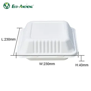 Biodegradável Takeaway Bagasse Clamshell Cana Food Container Lunch Box Ppas Livre