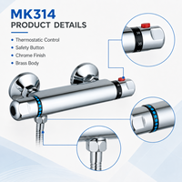 Robinet de douche thermostatique mural en laiton MK314, finition chrome poli, mitigeur de salle de bain à température constante