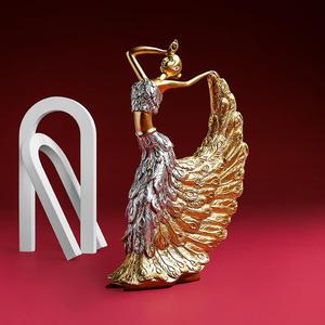 Oro pavone ballerino figurina elegante danza scultura in resina artigianale per la decorazione della casa - Product Image 6