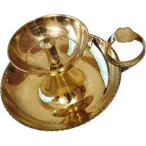 PARIJAT HANDICRAFT Diseño moderno Lámpara de aceite de latón Puja India hecha a mano Aarti & Diya en uno con llama compatible para uso decorativo - Product Image 4