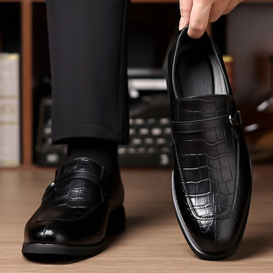 Chaussures habillées en cuir pour hommes à boucle, bout pointu, semelle extérieure en caoutchouc antidérapante, pour mariage, affaires, tenue formelle d'automne - Product Image 5