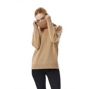 Pull col roulé 100 % cachemire pour femme, manches longues, décontracté, hiver, couleur unie, respirant, tricoté épais, anti-boulochage - Product Image 1