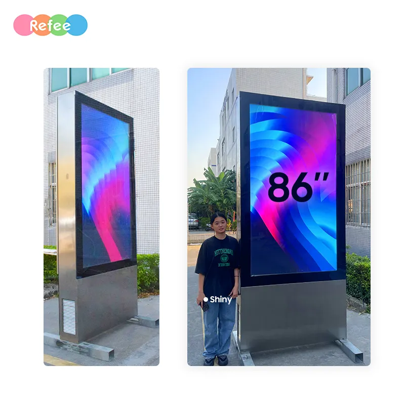 Yüksek parlaklık 55 65 75 inç açık Ip65 Tv su geçirmez dokunmatik Kiosk tabela kat standı dijital reklam Lcd ekran ekran