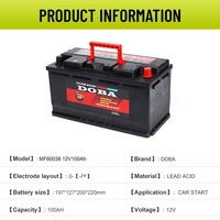 Batterie de démarrage de voiture à longue durée de vie Dongle, sans entretien, MF60038 SMF 12V 100Ah, batteries au plomb-acide pour voitures