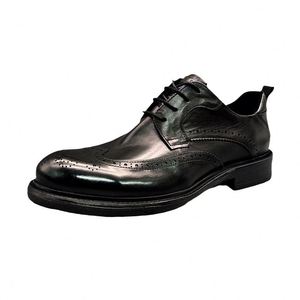 Zapatos Formales de Negocios Hechos a Mano de Cuero Genuino para Hombre, Transpirables, con Punta Cuadrada y Cordones, Antideslizantes, Ligeros, Casuales y de Lujo - Product Image 4