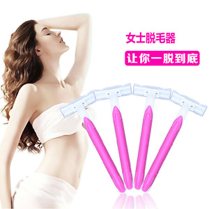 Maquinilla de afeitar manual para mujer, hoja de acero inoxidable, depilación de axilas y piernas, afeitado corporal, uso doméstico, mango rosa - Product Image 5