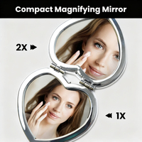 Miroir de maquillage portable en forme de cœur en cuir PU compact double face personnalisé Private Label Sac à main de voyage Miroir de poche Espejos