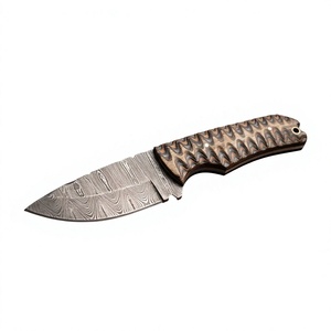 Cuchillo de Hoja Fija con Punta Caída de Acero de Damasco, Mango de Madera, Grado Industrial, 20cm, Dureza 58-60, 3 Años de Garantía, para Camping y Caza - Product Image 1