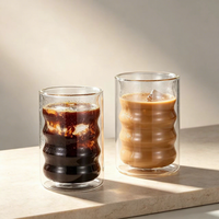 Tasses à café Latte Macchiato en verre borosilicate à double paroi, design côtelé thermique, compatibles lave-vaisselle et micro-ondes, retour à l'école