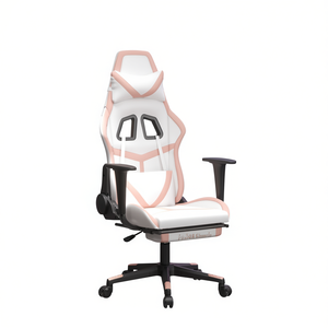 เก้าอี้เล่นเกมหนังเทียมสีขาวและชมพูพร้อมที่วางแขน 4D ฐานหมุนปรับเอนด้วยมือ ดีไซน์ร่วมสมัย - Product Image 1